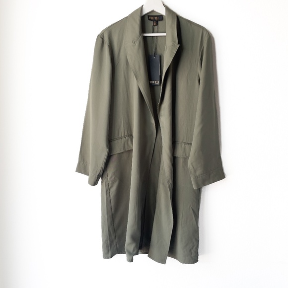 TRUTH by REPUBLIC Oversized Coat Lightweight Soft Lyocell Open Front Green S - Picture 1 of 7